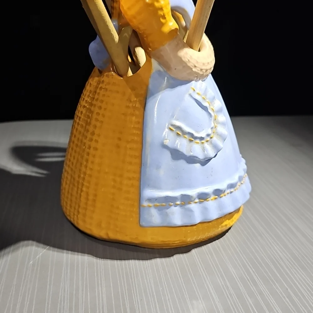 Vintage Sittre Ceramic Burlap Doll Utensil‎ Holder & Wooden Spoon 1979 Decor 11